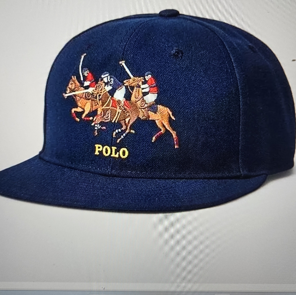 NWT POLO RALPH LAUREN TRIPLE PONY BASEBALL CAP NAVY BLUE